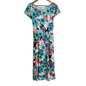 Chelsea Suite Womens Green Blue Floral Stretch Tie Back Midi Dress Size 10